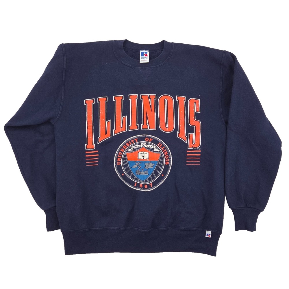 VTG 90s University of Illinois Russell Athletic USA Made Sweatshirt LG Navy